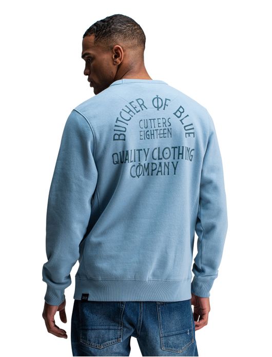 Butcher of Blue sweater lichtblauw effen katoen