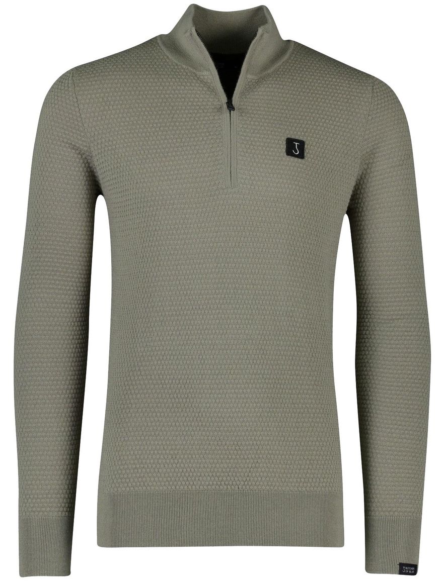 Butcher of blue effen groen normale fit half zip wol