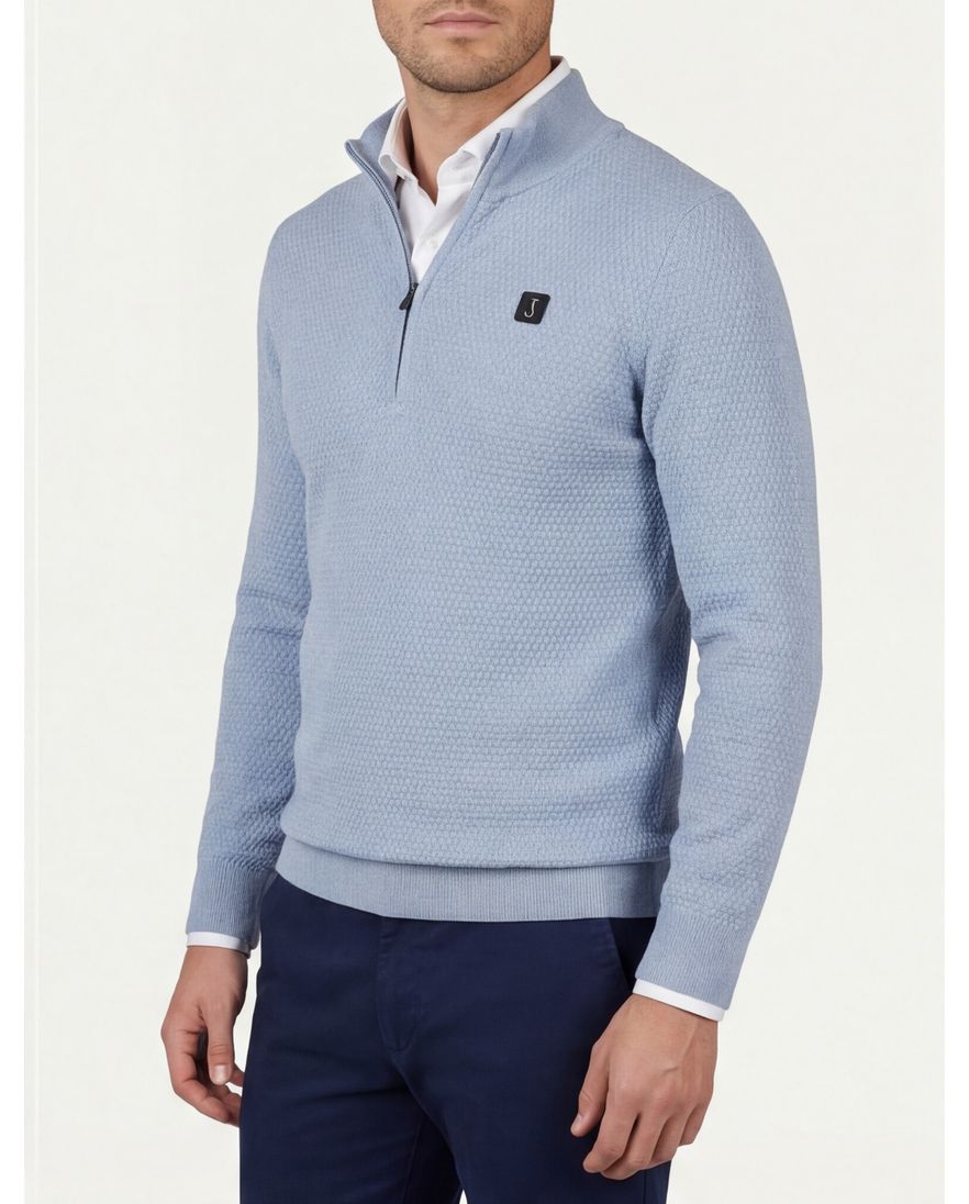 Butcher of blue normale fit trui effen blauw half zip