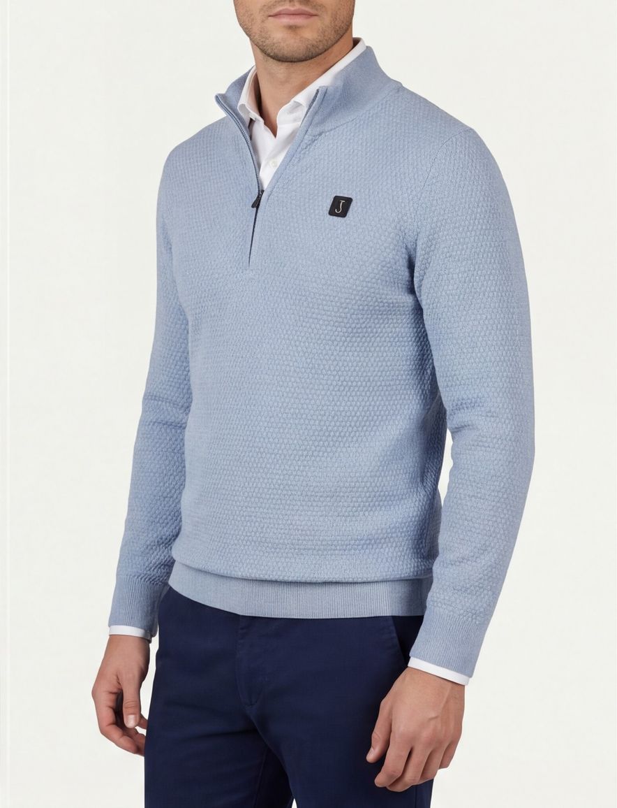 Butcher of blue normale fit trui effen blauw half zip