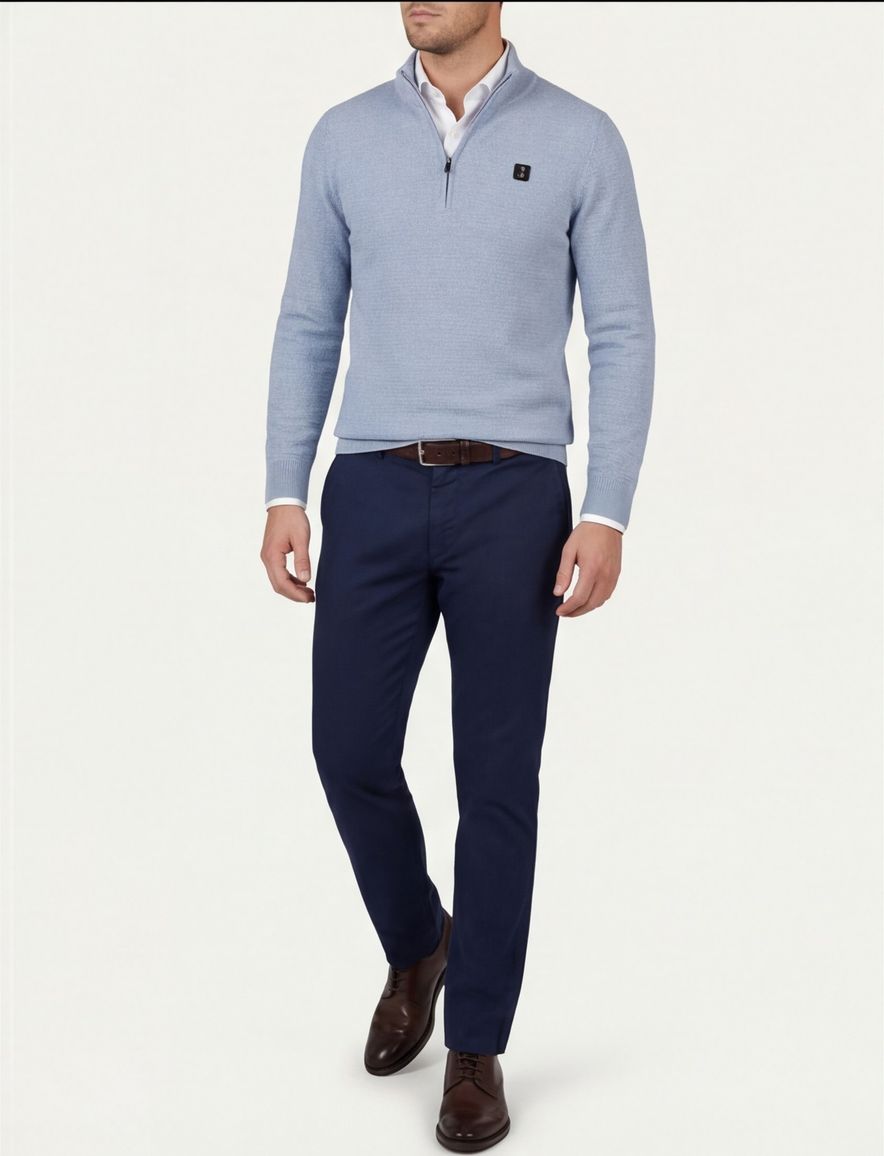 Butcher of blue normale fit trui effen blauw half zip