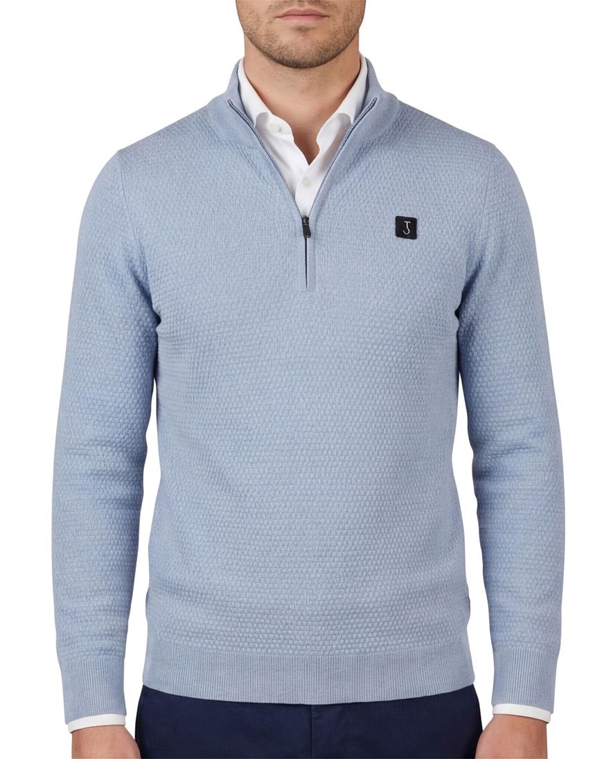 Butcher of blue normale fit trui effen blauw half zip