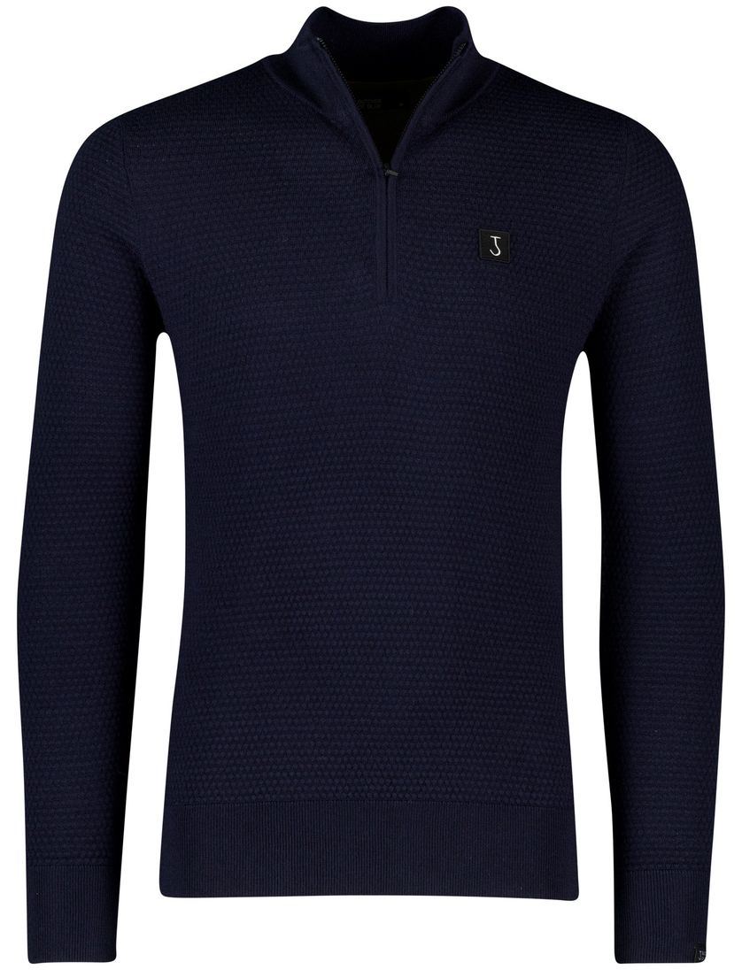 Butcher of blue donkerblauw effen half zip normale fit