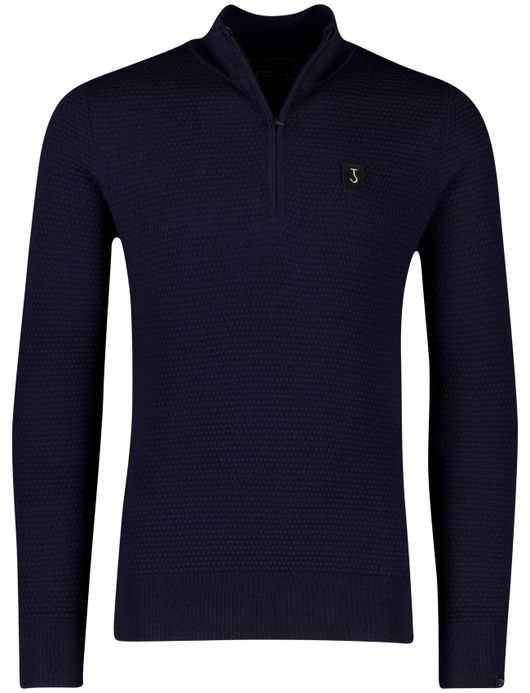 Butcher of blue effen donkerblauw half zip normale fit