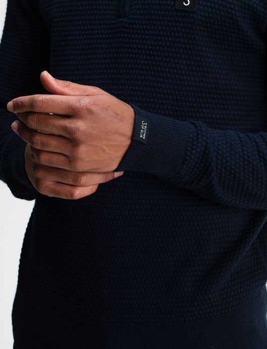 Butcher of blue effen donkerblauw half zip normale fit