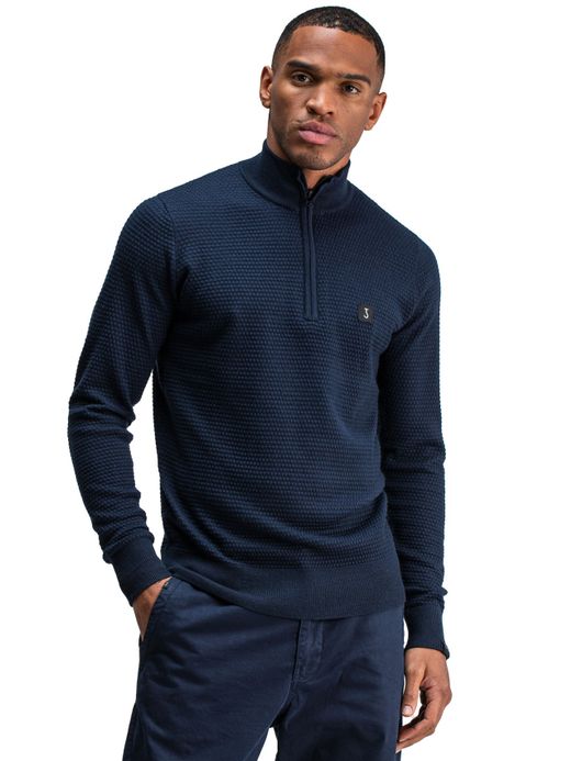 Butcher of blue effen donkerblauw half zip normale fit