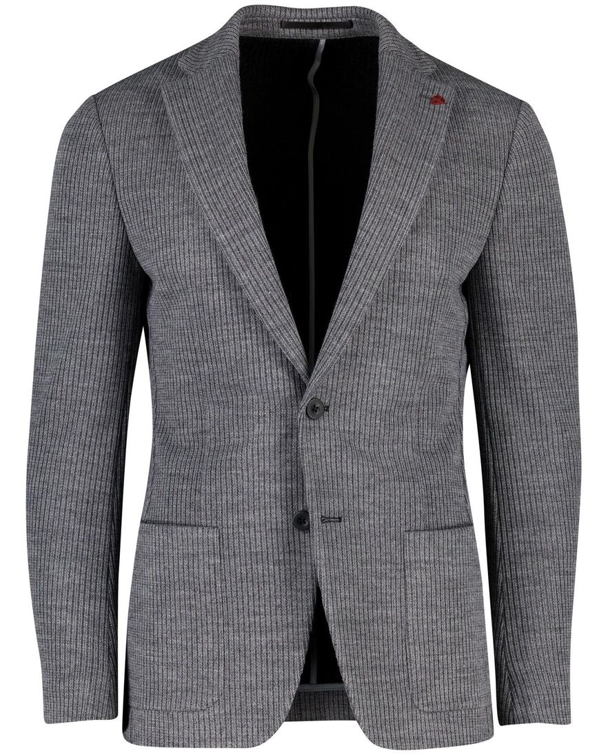 Roy Robson colbert effen grijs gebreid slim fit