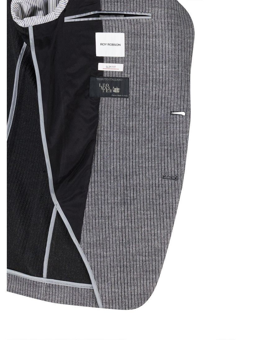 Roy Robson colbert effen grijs gebreid slim fit