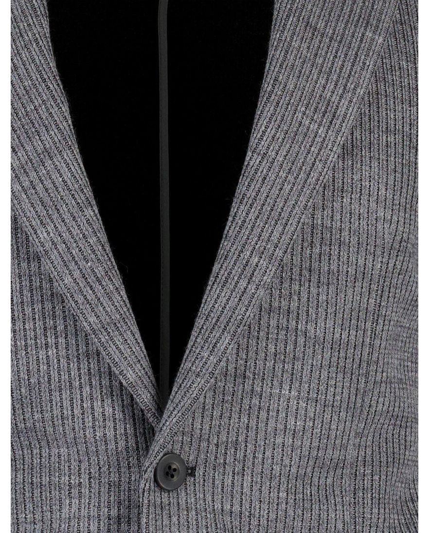 Roy Robson colbert effen grijs gebreid slim fit