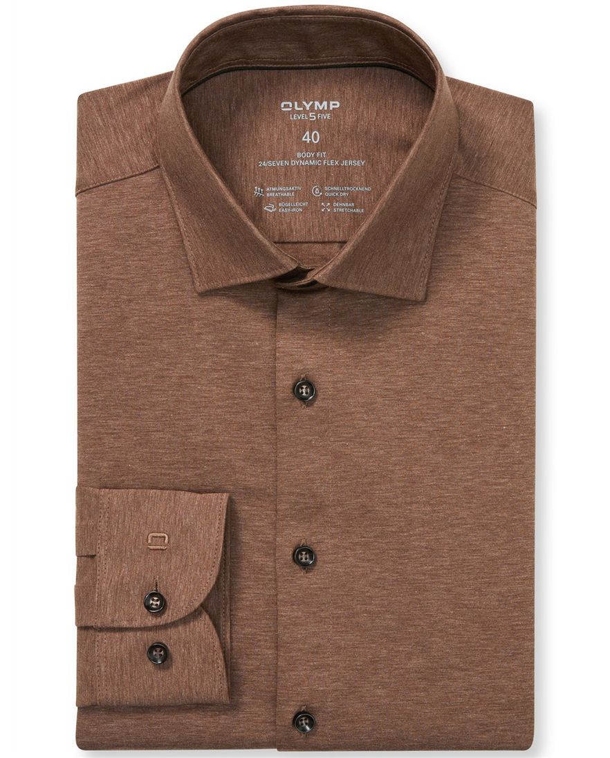 Olymp overhemd level five body fit bruin