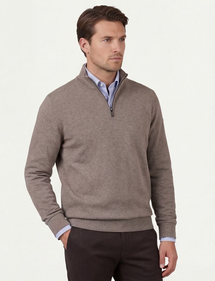 Baileys half zip beige normale fit gemêleerd