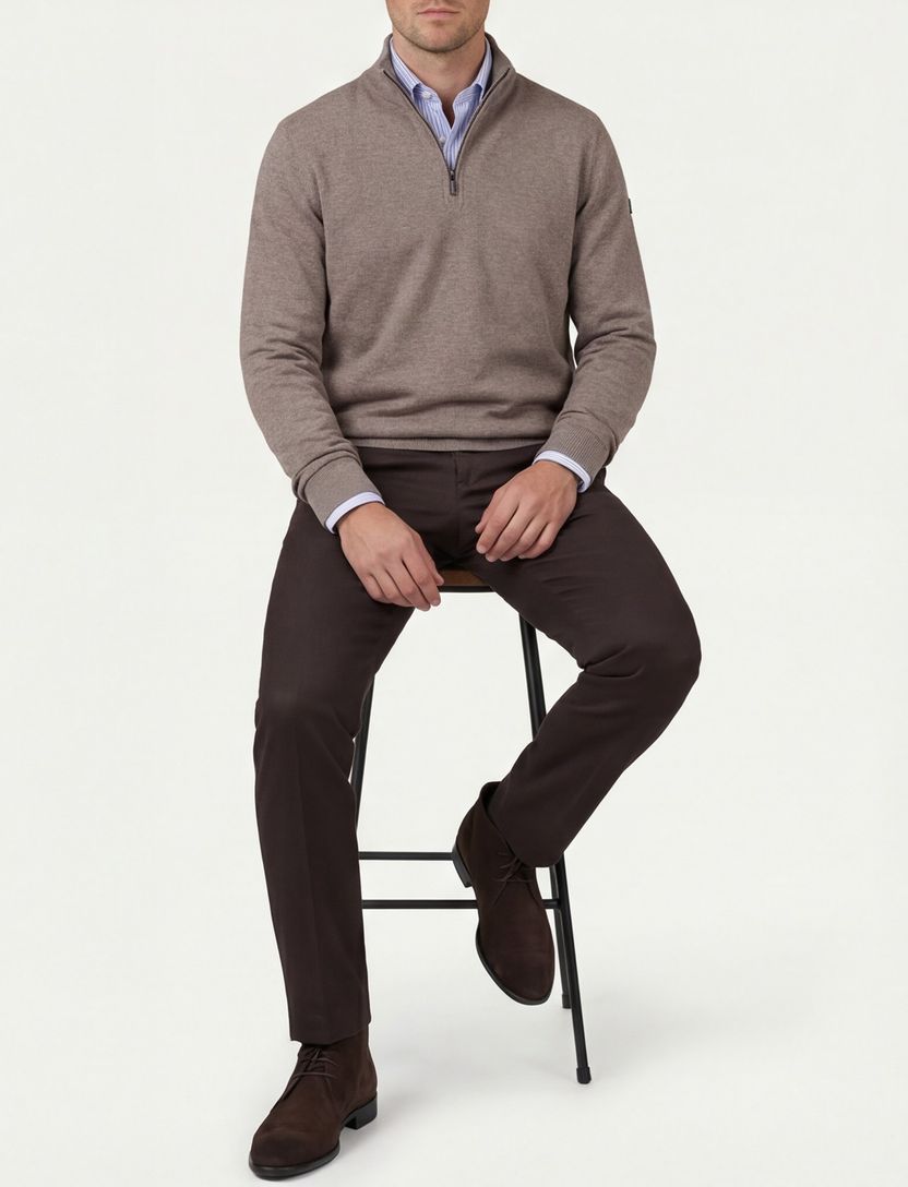 Baileys half zip beige normale fit gemêleerd