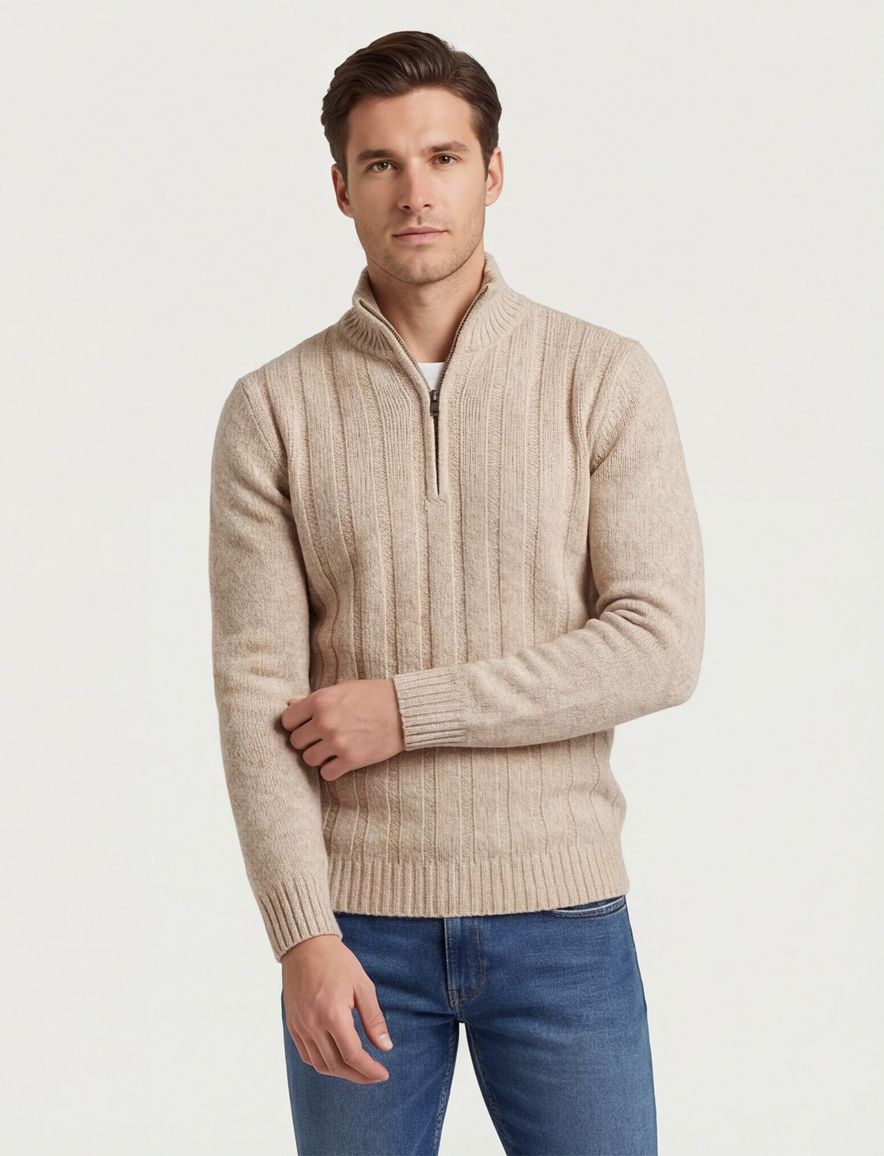 Baileys trui beige half zip gemeleerd