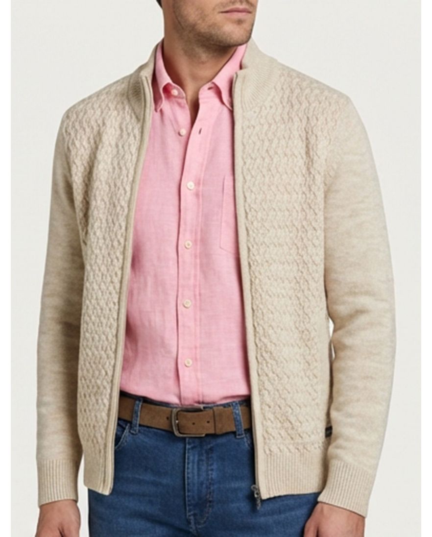 Baileys katoenen vest kabelpatroon rits beige