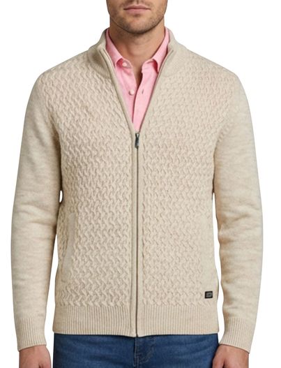 Baileys Baileys katoenen vest kabelpatroon rits beige