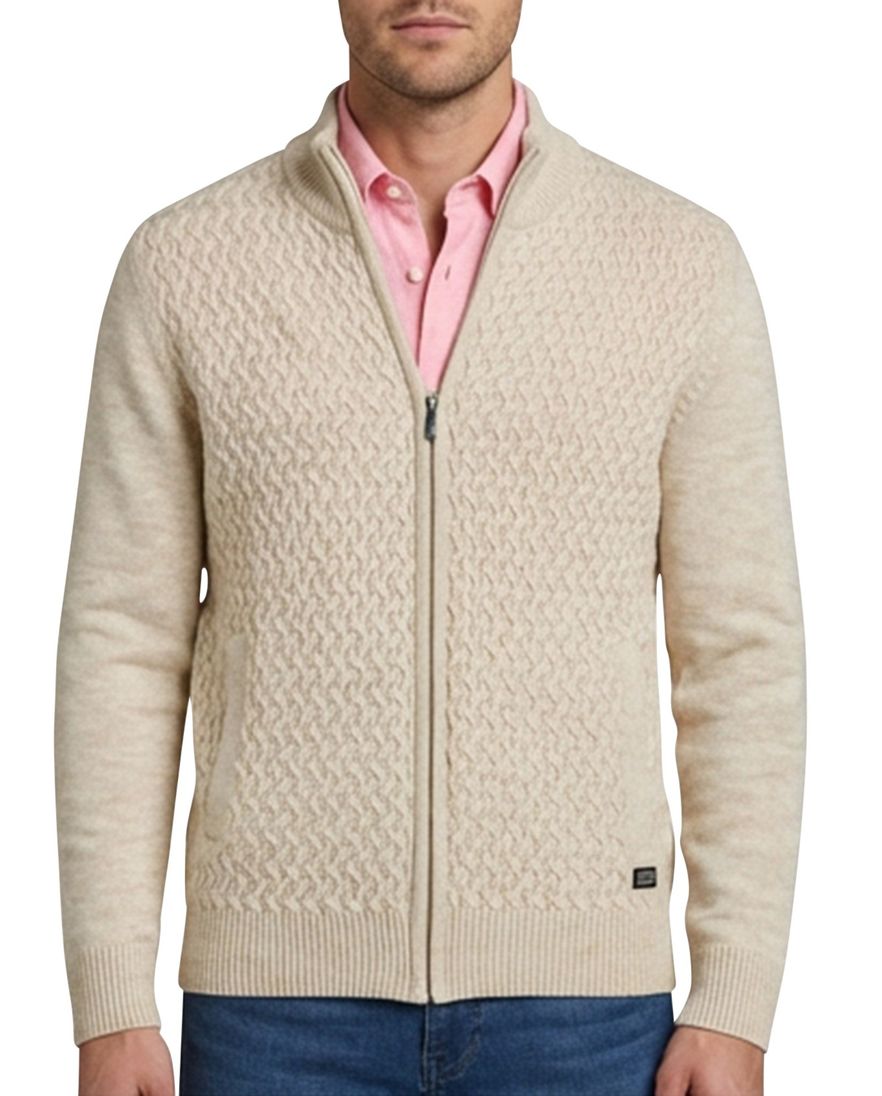 Baileys katoenen vest kabelpatroon rits beige