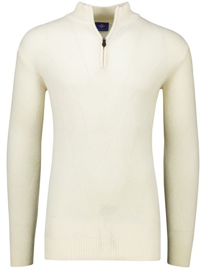 Baileys Baileys trui wit extra lang textuur half zip effen