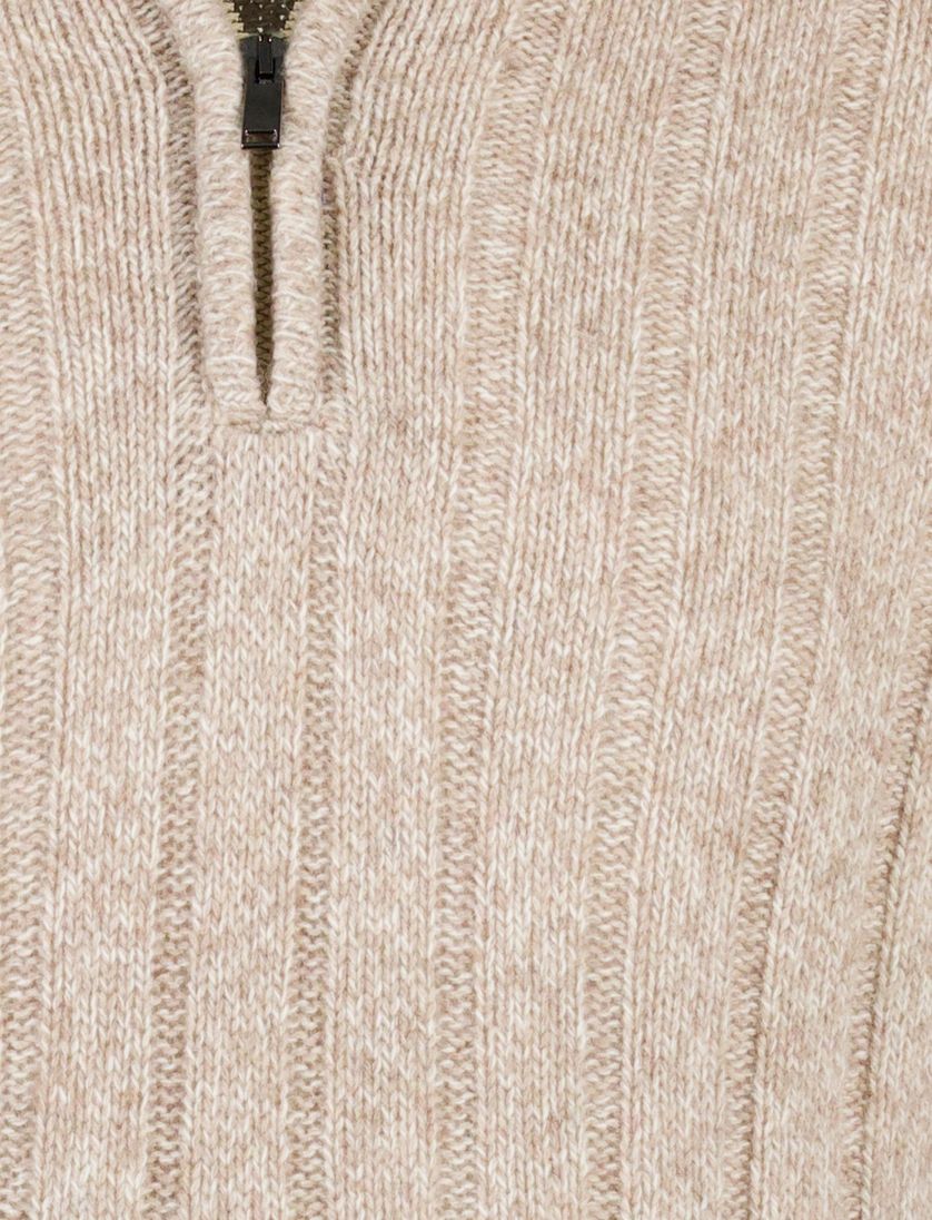 trui half zip Baileys beige gebreid extra lang wol