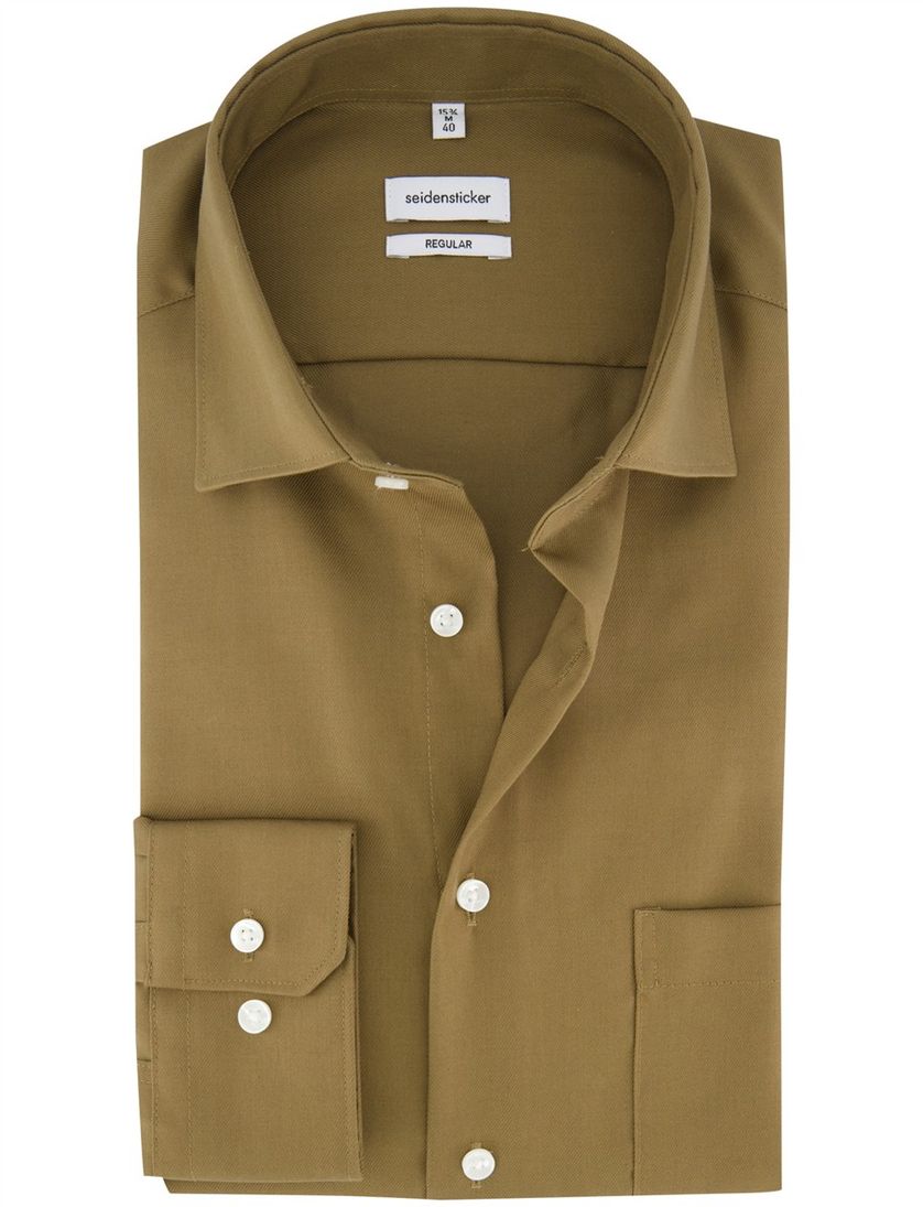 Effen bruin Seidensticker overhemd katoen