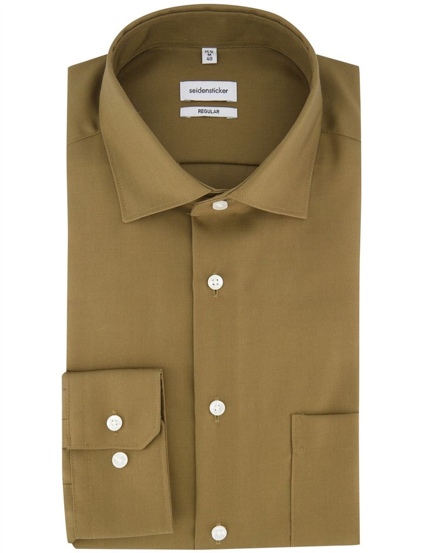 Effen bruin Seidensticker overhemd katoen