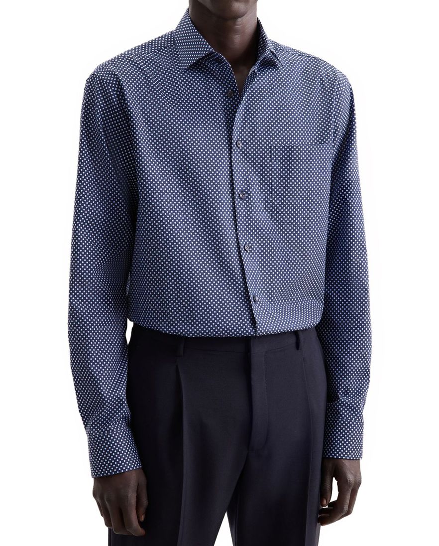 Seidensticker overhemd blauw wit gestipt