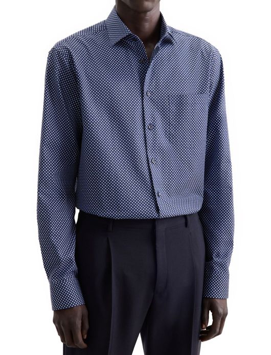 Seidensticker overhemd navy wit gestipt widespread