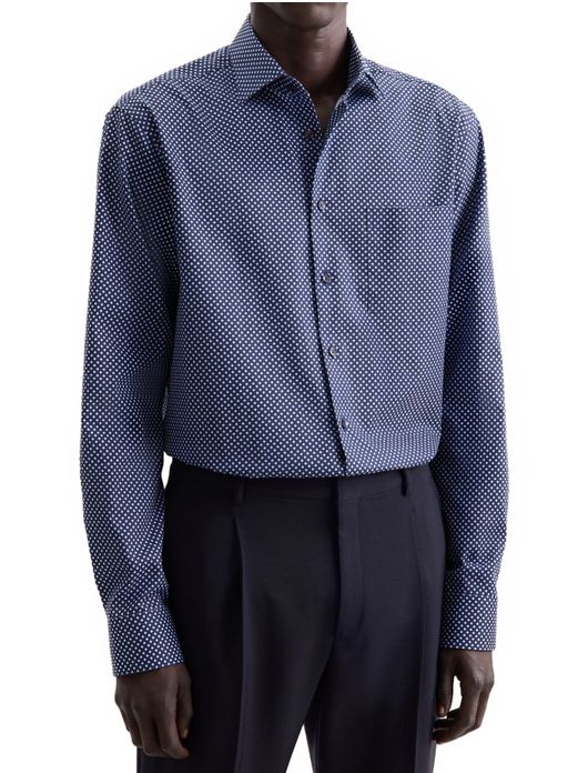 Seidensticker overhemd navy wit gestipt widespread