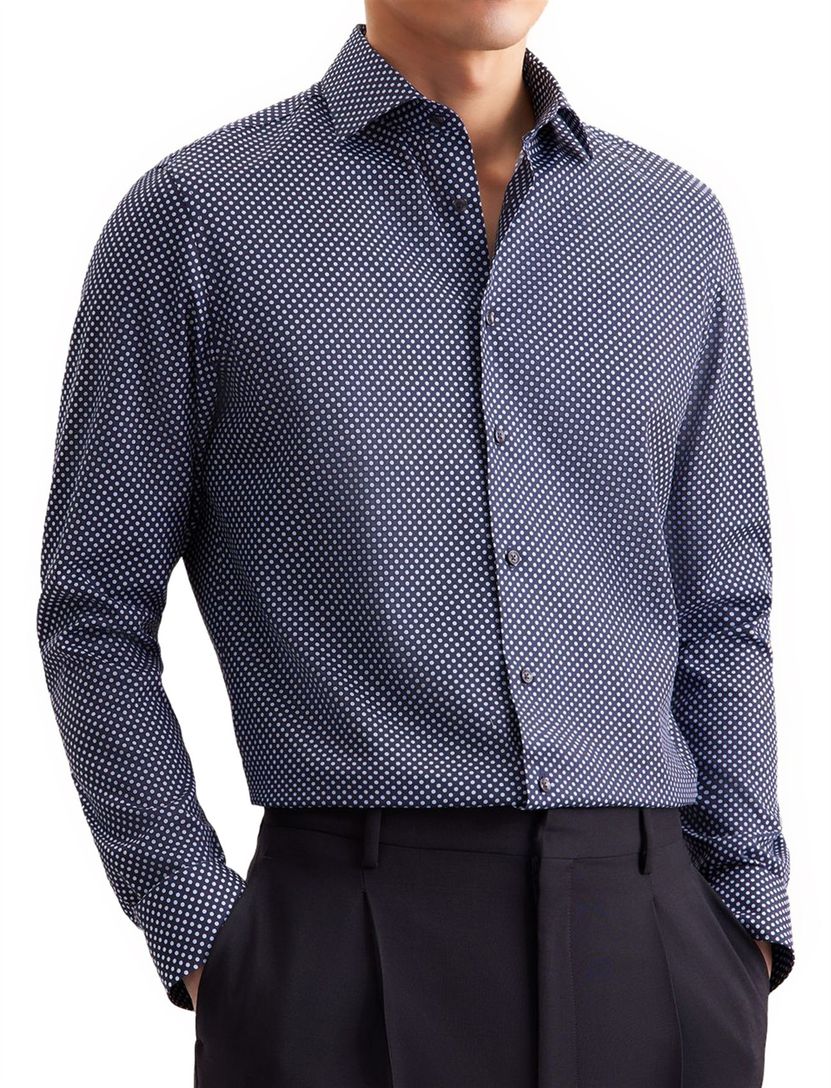 Seidensticker overhemd katoen navy gestipt