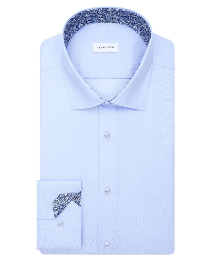 Seidensticker Overhemd Blauw effen wide spread boord zakelijk