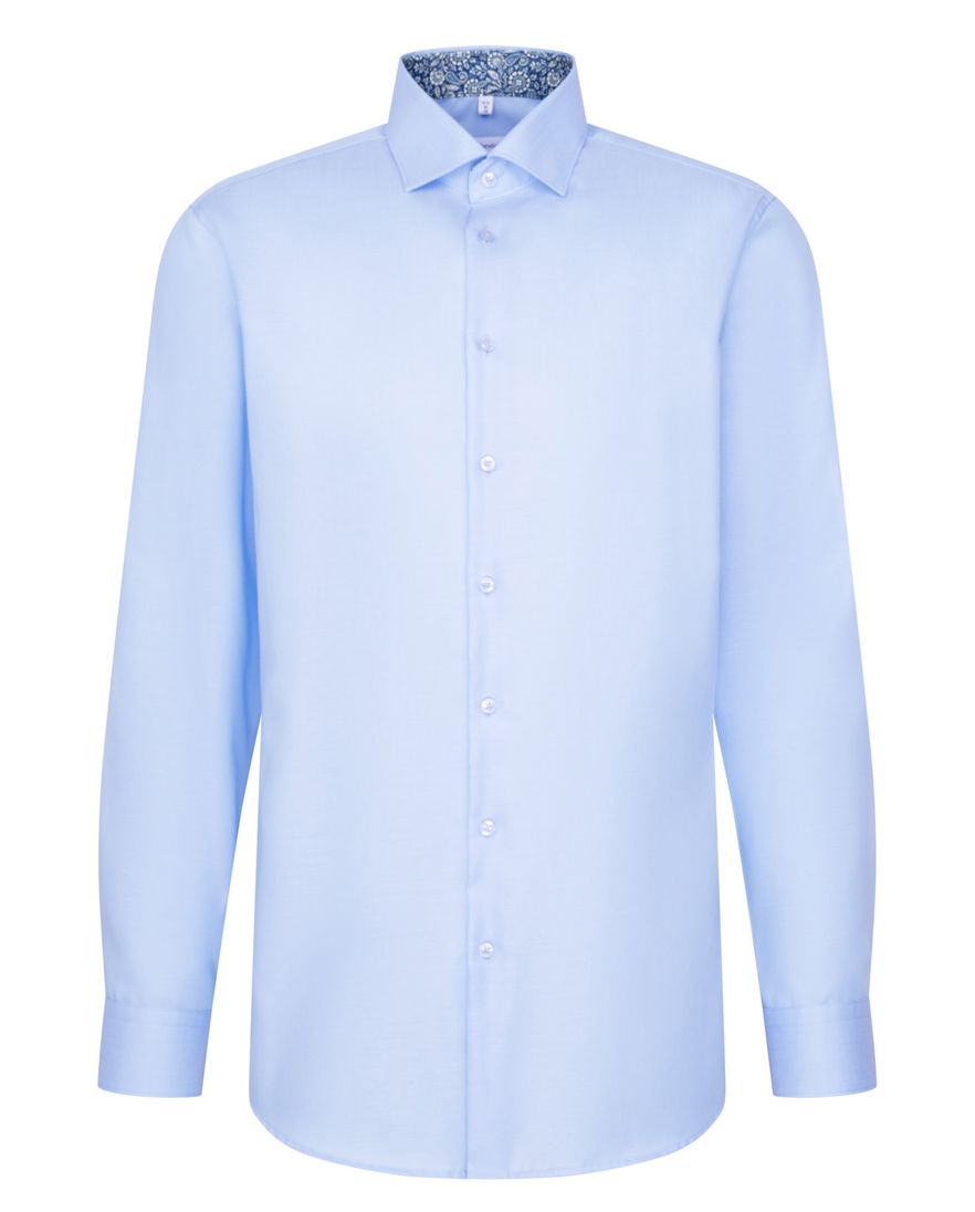 Seidensticker Overhemd Blauw effen wide spread boord zakelijk