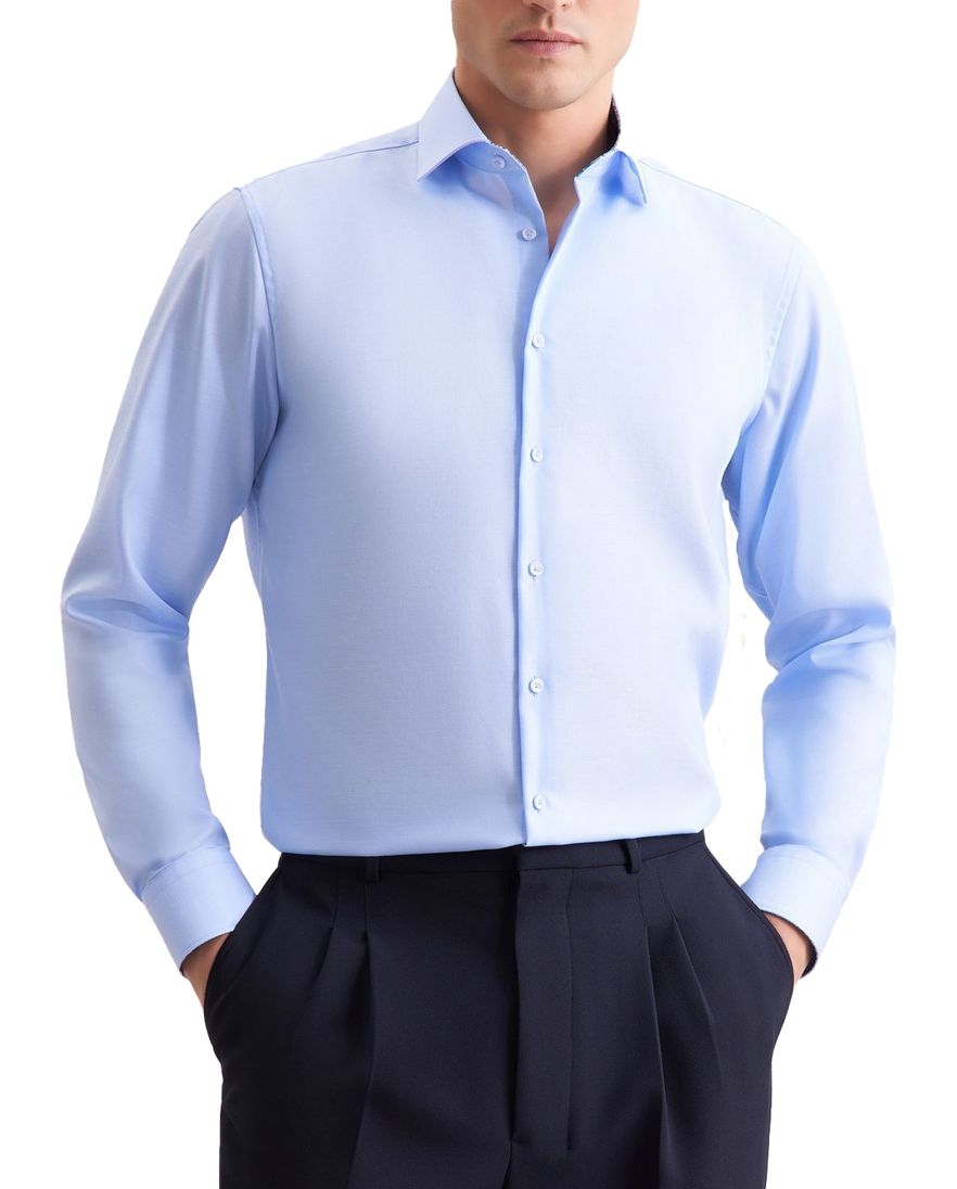 Seidensticker Overhemd Blauw effen wide spread boord zakelijk