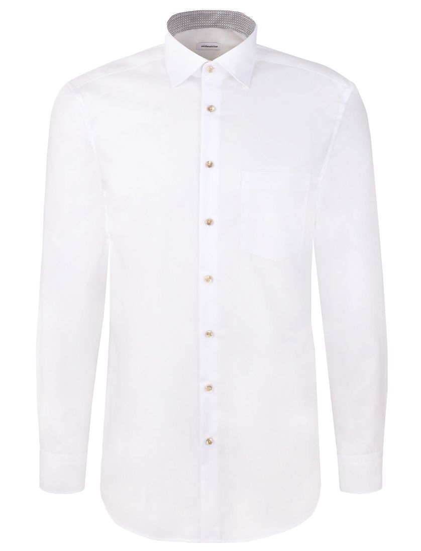 overhemd Seidensticker wijde fit wit effen katoen borstzak