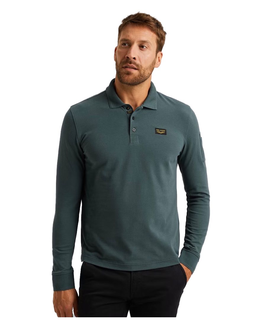 PME Legend poloshirt blauw effen 3-knoops