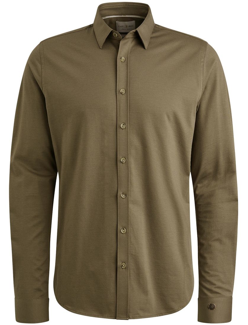 katoenen overhemd Cast Iron groen effen slim fit