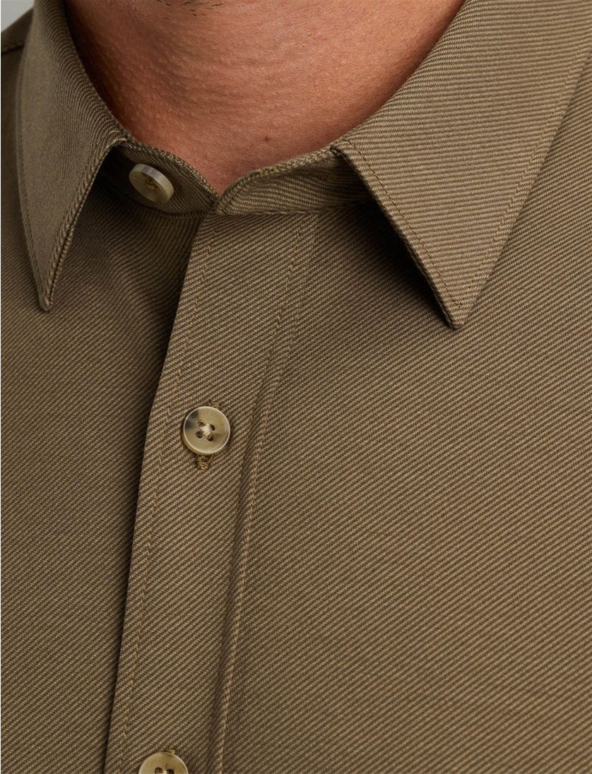 katoenen overhemd Cast Iron groen effen slim fit