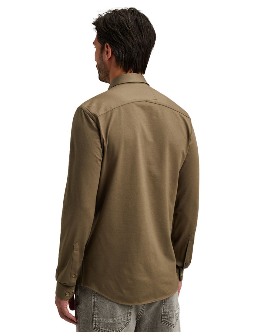 katoenen overhemd Cast Iron groen effen slim fit