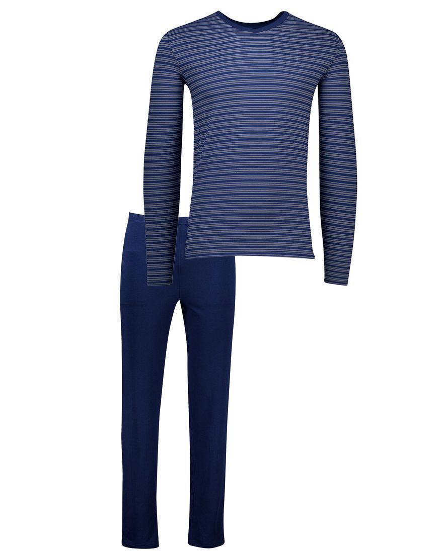 Schiesser pyjamaset blauw gestreept modal