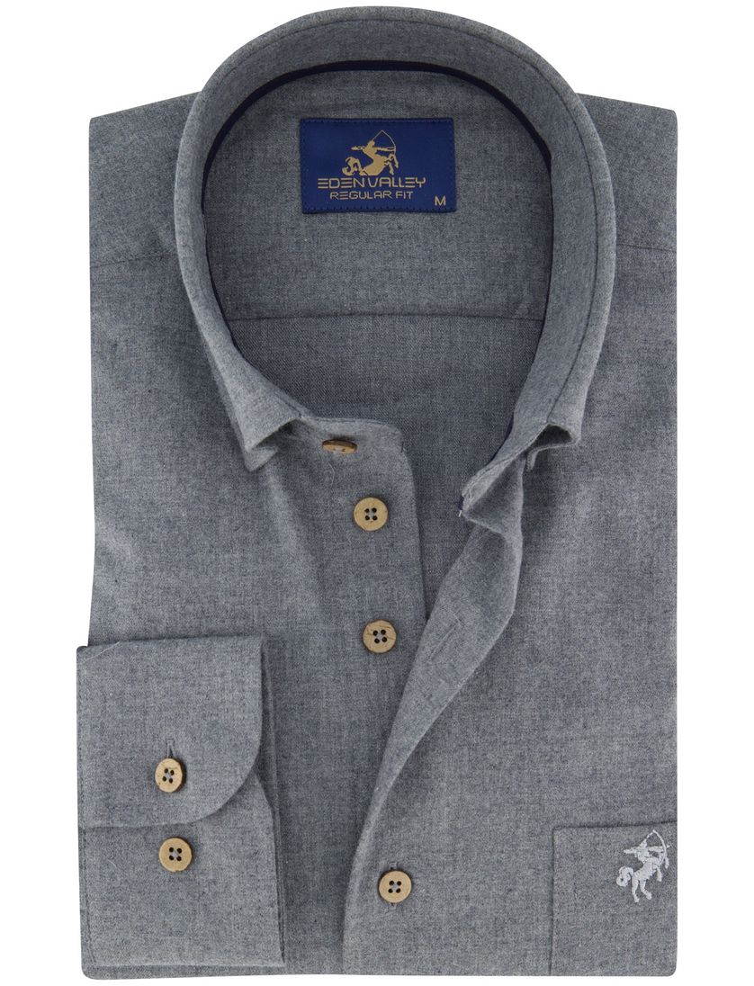 Katoenen effen Eden Valley overhemd normale fit grijs
