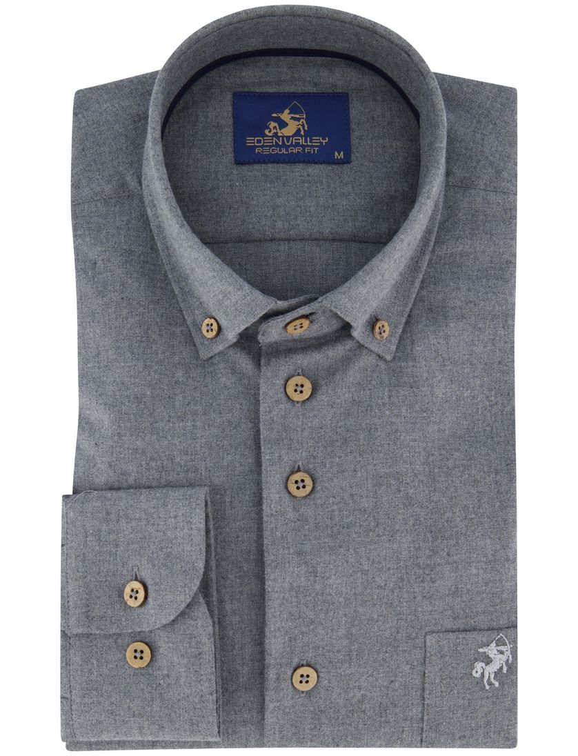 Katoenen effen Eden Valley overhemd normale fit grijs