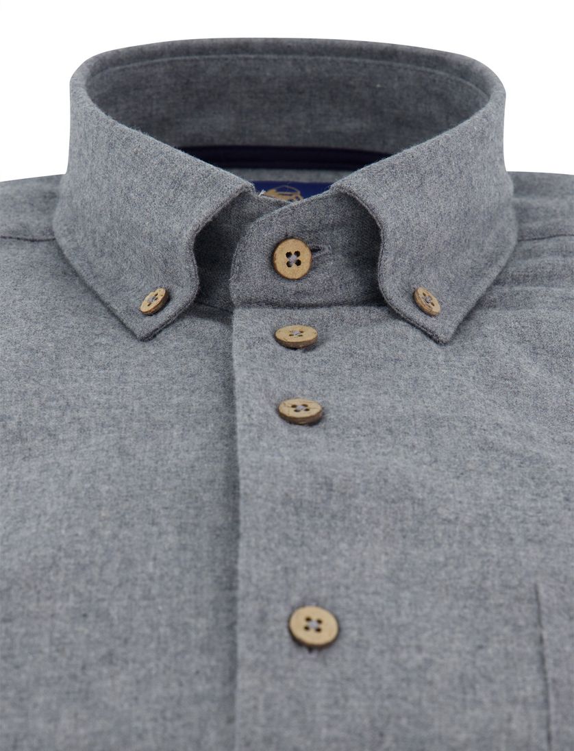 Katoenen effen Eden Valley overhemd normale fit grijs
