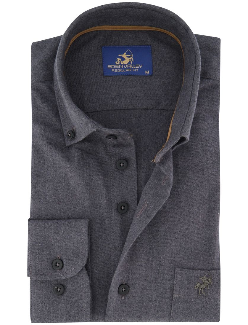 Eden Valley normale fit katoen overhemd grijs