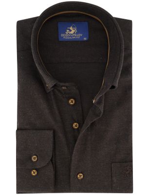 Eden Valley Katoenen effen Eden Valley overhemd normale fit bruin