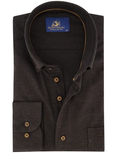 Eden Valley Katoenen effen Eden Valley overhemd normale fit bruin