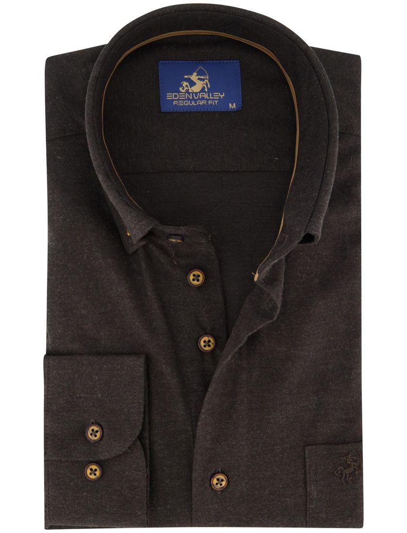 Katoenen effen Eden Valley overhemd normale fit bruin