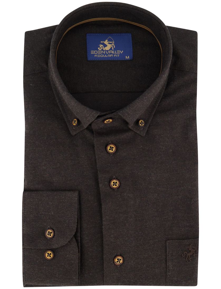 Katoenen effen Eden Valley overhemd normale fit bruin
