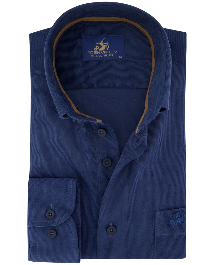 Eden Valley corduroy overhemd blauw normale fit