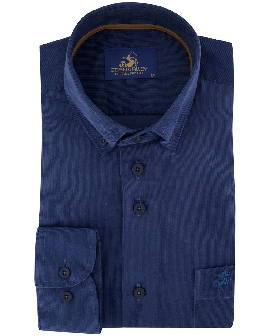 Eden Valley corduroy overhemd blauw normale fit