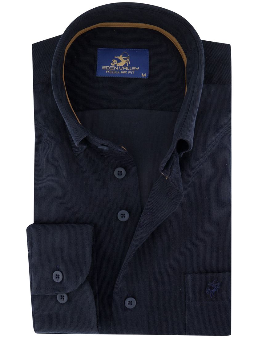 Overhemd Eden Valley corduroy donkerblauw