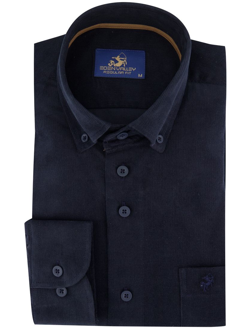 Overhemd Eden Valley corduroy donkerblauw