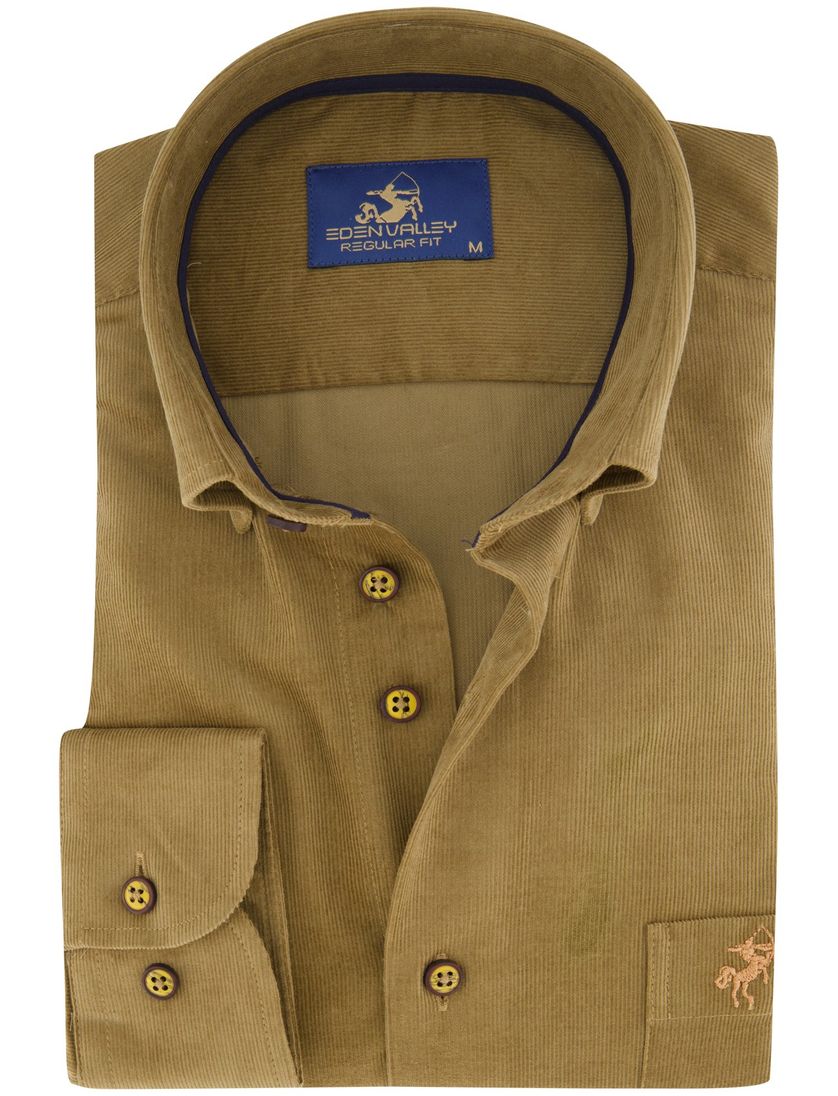 Normale fit overhemd Eden Valley corduroy bruin rib